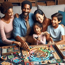 Team of players collaborating in a board game